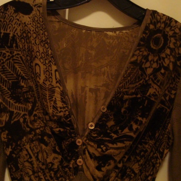 Just Cavalli Brown/Olive Knit Blouse With Velvet Small - Picture 7 of 12